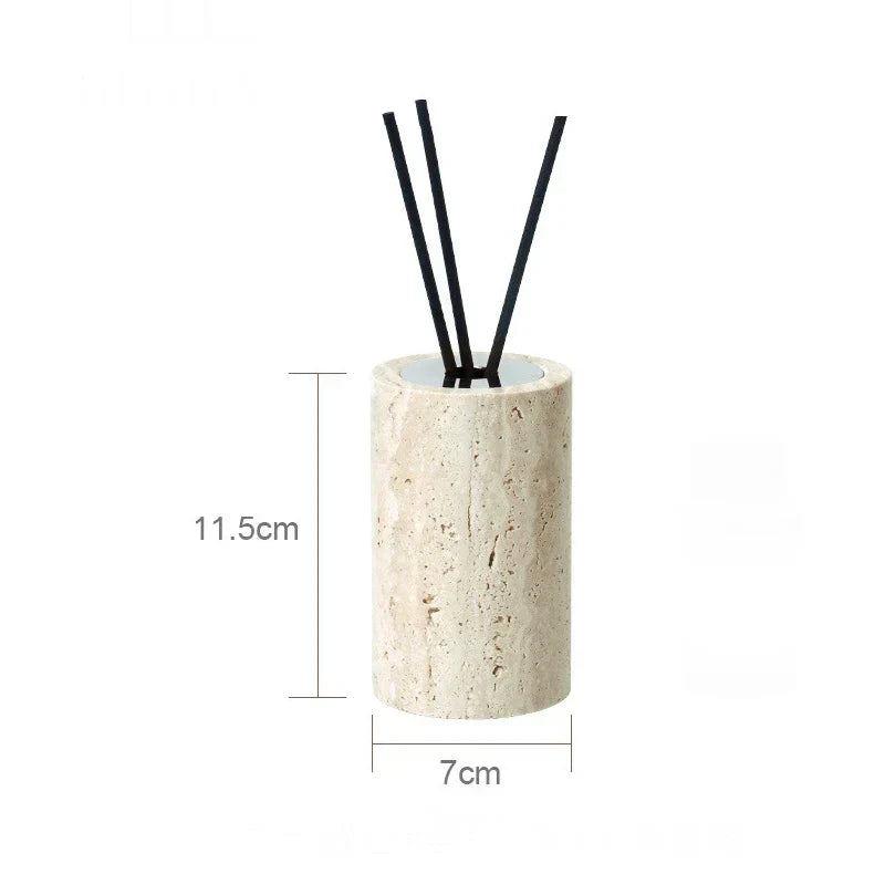 DecorBites™ Beige Travertine Marble Bathroom Accessories Set - Soap Dispenser, Soap Dish, Reed Diffuser